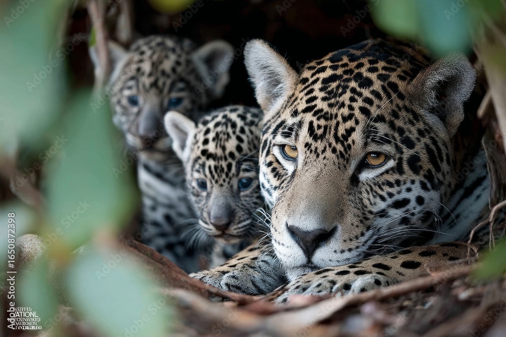 Obraz premium A jaguar with its cubs
