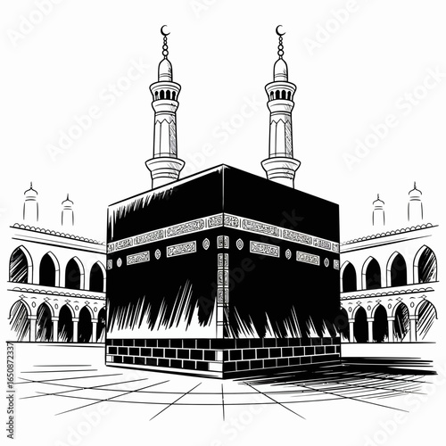 Kaaba Illustration – Holy Islamic Mosque Vector Artwork in Mecca Saudi Arabia