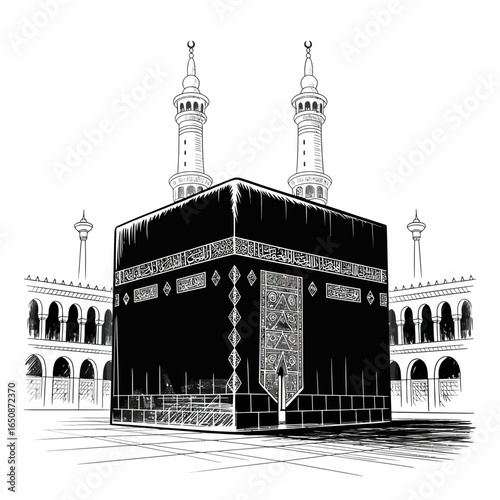 Kaaba Illustration – Holy Islamic Mosque Vector Artwork in Mecca Saudi Arabia
