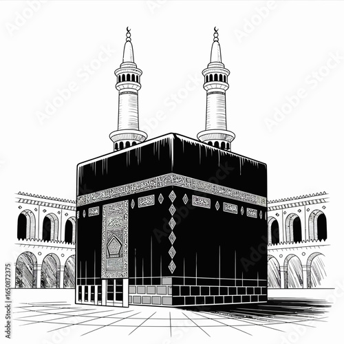 Kaaba Illustration – Holy Islamic Mosque Vector Artwork in Mecca Saudi Arabia