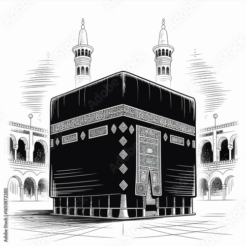 Kaaba Illustration – Holy Islamic Mosque Vector Artwork in Mecca Saudi Arabia