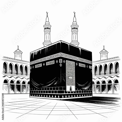 Kaaba Illustration – Holy Islamic Mosque Vector Artwork in Mecca Saudi Arabia