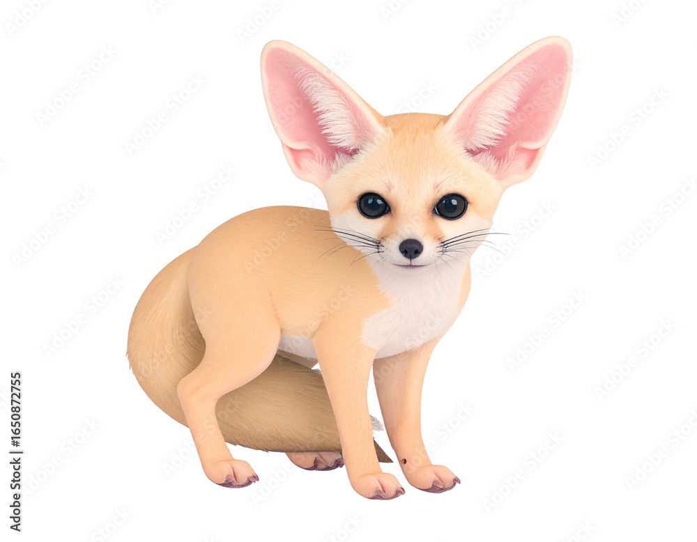 Obraz premium Adorable sitting Fennec fox with huge pink ears big black eyes and soft sandy fur.