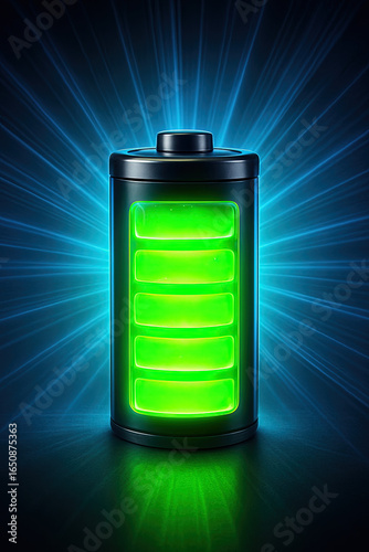 Wallpaper Mural "High-Capacity Battery Icon with Green and Red Energy Levels, Transparent PNG, Illuminated by Vibrant Blue Rays" Torontodigital.ca