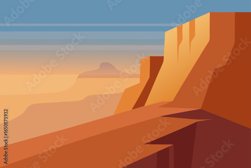 Desert Cliff Shadows Softening Under Morning Mist