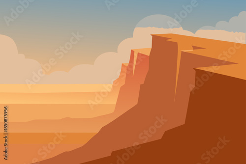 Desert Cliff Shadows Softening Under Morning Mist