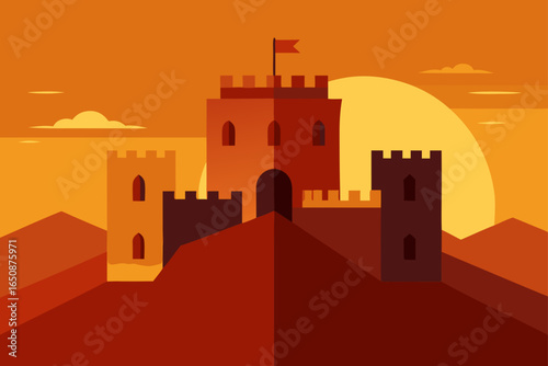 Desert Fortress Illuminated by Golden Hour Light