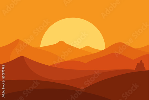 Desert Sunset with Silhouettes in Golden Haze