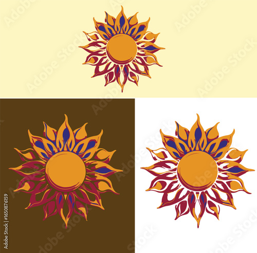 Vibrant Sun Symbol with Petals with variant background .eps
