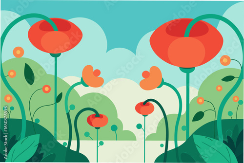 Dreamy Garden of Oversized Poppies and Vines