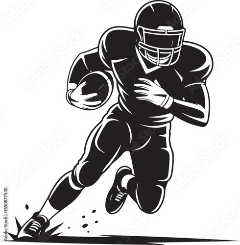 Dynamic football player in action, ready to score touchdown