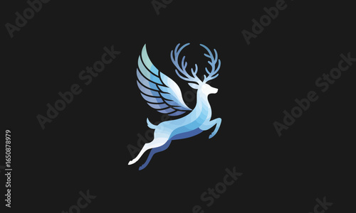 This artistic piece displays a fluid design of a deer with wings, encapsulating elegance and freedom against a dark background that enhances its magical allure and sophistication.