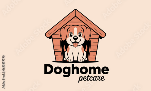 This adorable dog peeking from a pet house represents joy and loyalty, making it ideal for pet brands or services focused on providing love and safety for pets.