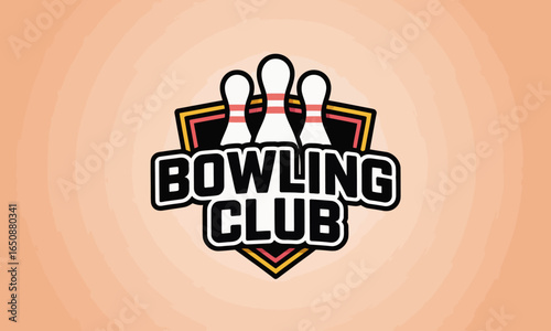 An eye-catching logo for a bowling club featuring three bowling pins, representing fun, competition, and camaraderie in the sport of bowling.