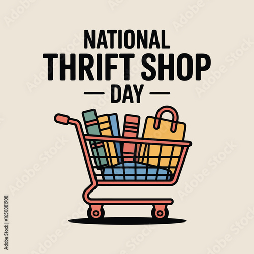 National Thrift Shop Day Shopping Cart with Vintage Items Illustration