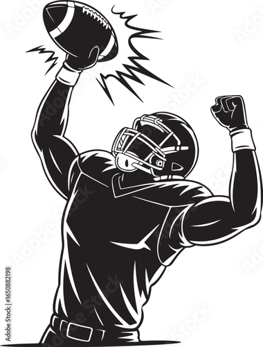 Football player celebrating touchdown with powerful victory pose