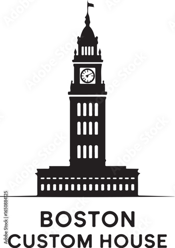 Boston Custom House silhouette iconic landmark clock tower