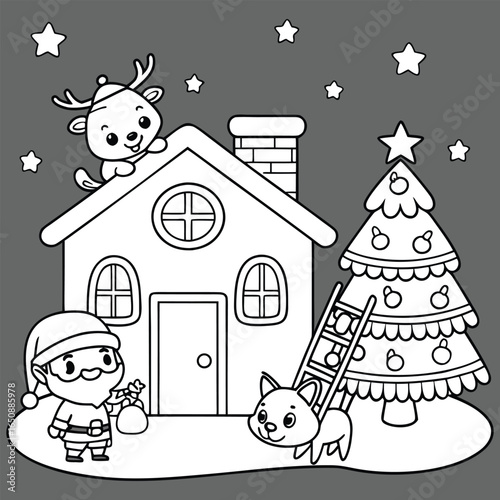 Winter Christmas composition in paper cut style .Merry Christmas text Calligraphic Lettering Vector illustration. Merry Christmas card. Winter holiday theme. Happy New Year. Christmas cartoon.
