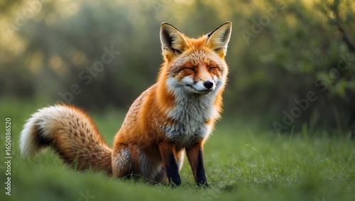 Wallpaper Mural A fox sitting on green grass in a natural environment. Torontodigital.ca