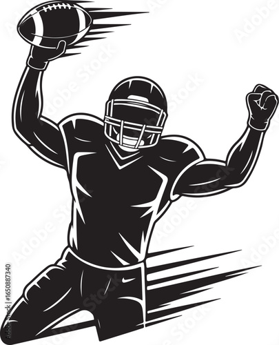 Dynamic football player celebrates victory with powerful stride