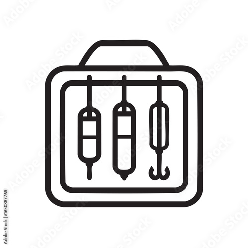  A black and white line drawing of a tackle box.