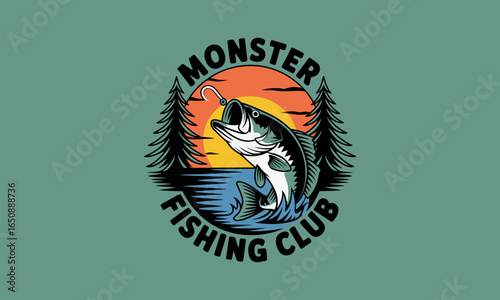 This creative logo illustrates a striking fish leaping from water against a scenic backdrop, capturing the thrill of fishing and promoting outdoor adventures for enthusiasts.