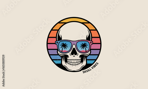 A vibrant skull adorned with a red bandana, surrounded by tropical flowers and palm leaves, representing a unique blend of rebellious spirit and island paradise.