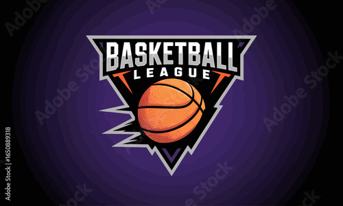 This creative logo combines a basketball and hoop design with sharp lines, conveying energy and excitement, perfect for youth basketball leagues and sports branding.
