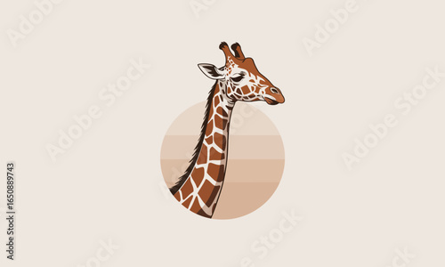 A beautiful illustration of a giraffe's head framed by warm sunset colors, creating an artistic and inviting atmosphere that highlights the marvel of nature.