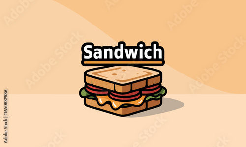 This imaginative sandwich illustration displays a delightful mix of fresh ingredients, artistically arranged to create a truly mouthwatering visual experience for viewers.
