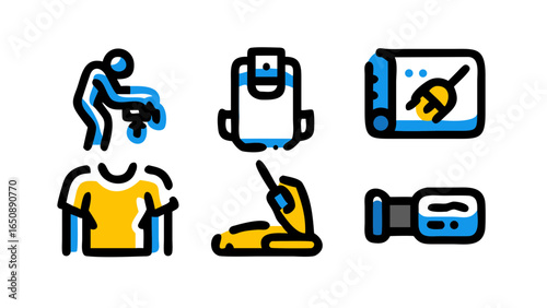 A diverse compilation of unique line art vector icons, effectively illustrating a wide range of modern daily life activities.