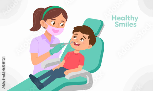 In a bright setting, a pediatric dentist attends to a joyful child, illustrating the importance of regular dental visits in a fun and comforting environment.