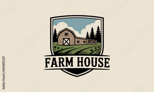 The logo features a distinctive farm house design set in a green field, symbolizing stability, hard work, and the appealing lifestyle found in rural areas.