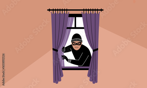 A cartoonish intruder is sneaking in through a window, emphasizing playful mischief and the imagination around the concept of home invasions.