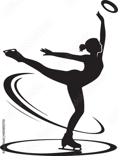 Elegant figure skater silhouette performs graceful routine on ice