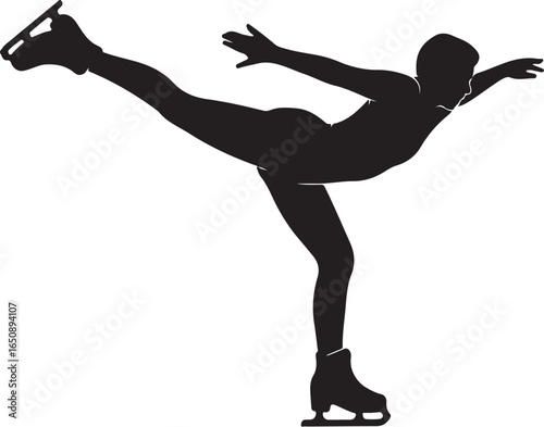 Graceful figure skater performs elegant balletic pose on ice