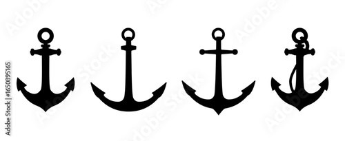 anchor silhouette set - vector ilustration
