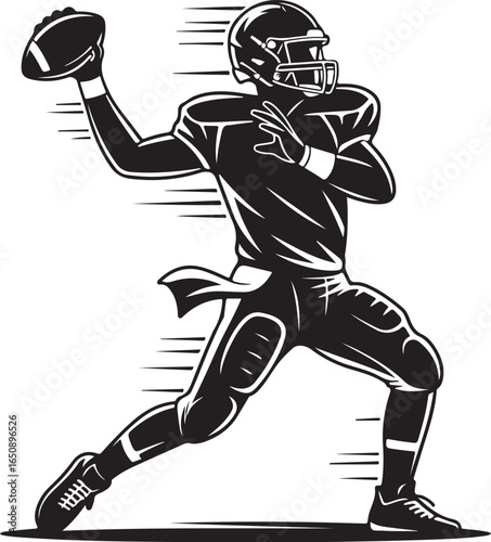 Dynamic quarterback launching football with speed and power