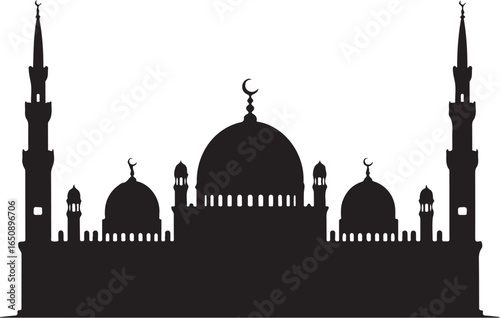 Elegant mosque silhouette with domes and minarets