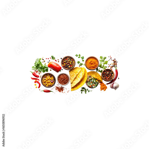 Mexican taco seasoning spicy herb and spice mix isolated on white background