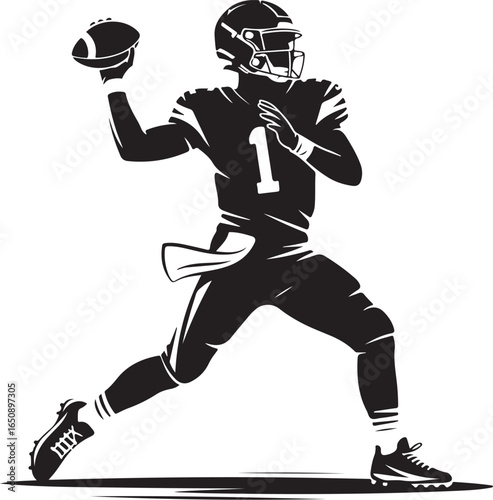Dynamic quarterback throwing football action silhouette