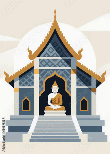 modern Buddhist temple Illustrator Artwork design template poster
