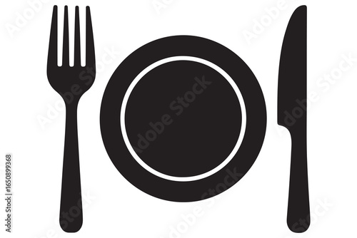 Knife fork and plate silhouette vector icon illustration isolated on white background
