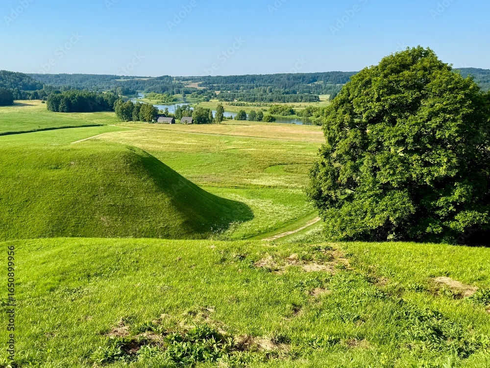 Obraz premium The Kernavė Archaeological site situated in the valley of the River Neris in eastern Lithuania