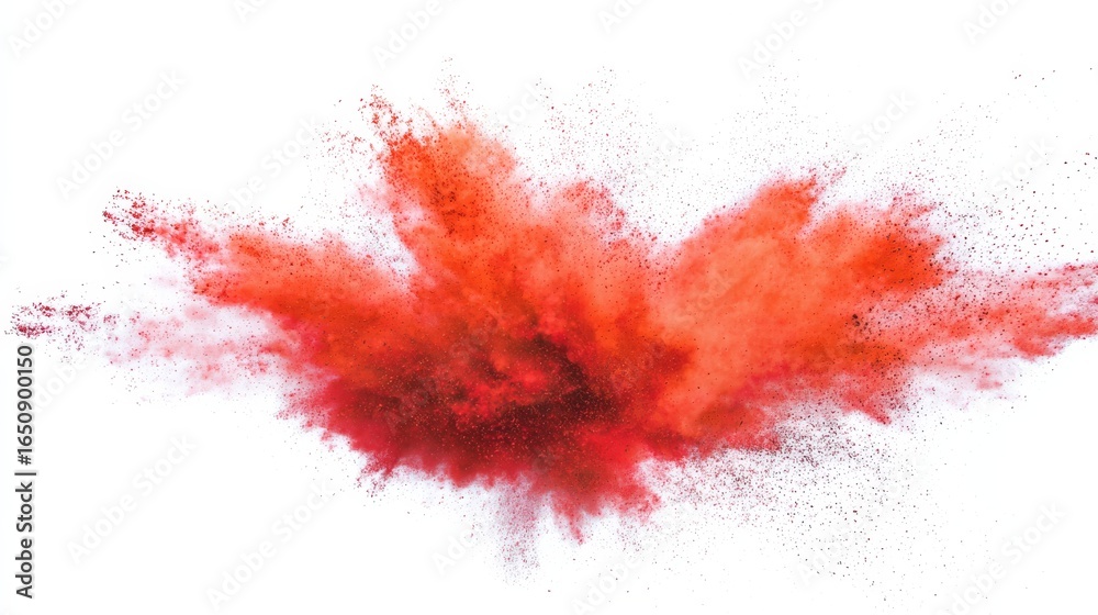 Vibrant red powder explosion with dynamic particles spreading, symbolizing energy, Vibrant red powder explosion with dynamic particles spreading, symbolizing energy,