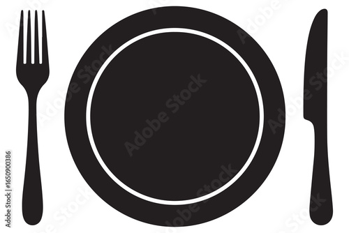 Knife fork and plate silhouette vector icon illustration isolated on white background
