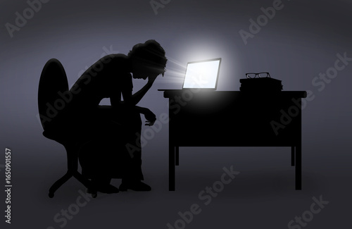 Eye fatigue and tension headache has this woman holding her head.  Computer Vision Syndrome (CVS, is a group of eye and vision-related problems that result from prolonged use of digital screens. 