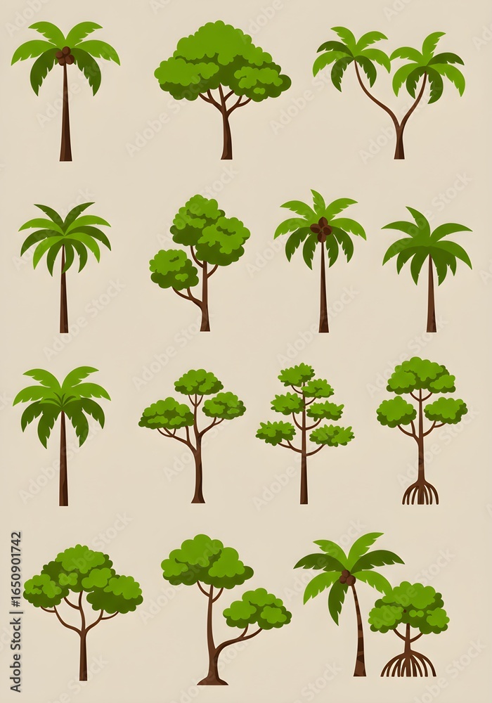 Fototapeta premium Tropical Tree Icons Palm Mangrove and More.