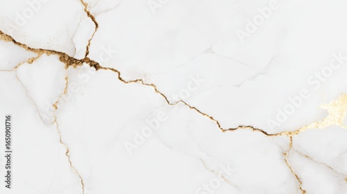 A close-up of white marble with dramatic brown and gold veins, showcasing natural patterns and a luxurious,