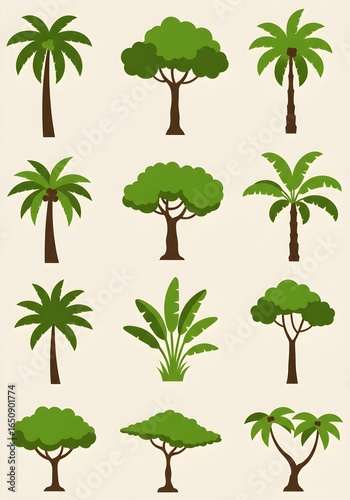 Tropical Trees Icons Palm Banana and More.